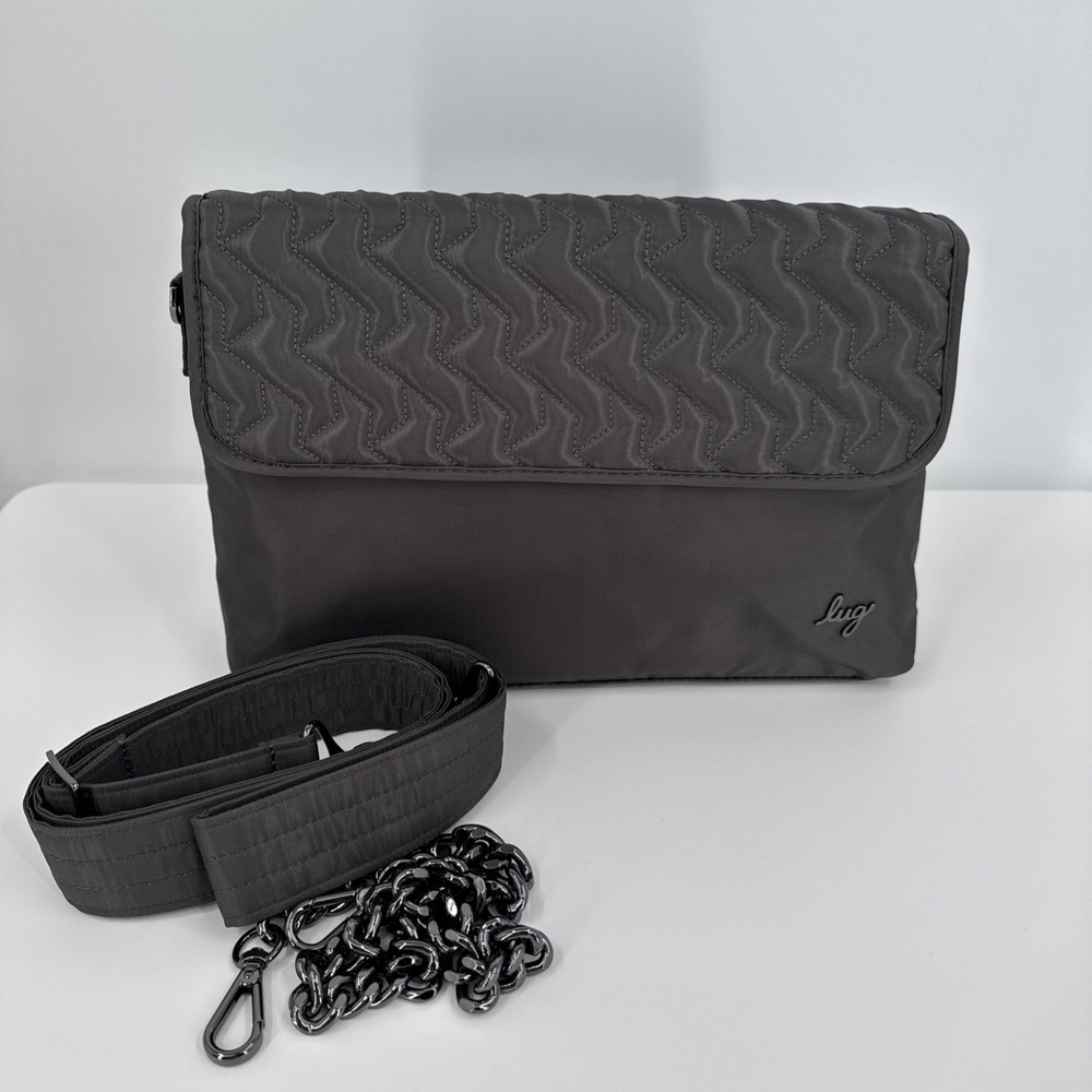 Lug Women's Soar Handbag Crossbody Purse Gunmetal Gray Quilted Magnetic Close